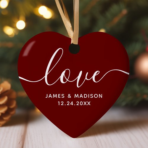 Love Personalized Couples Burgundy Photo Ornament