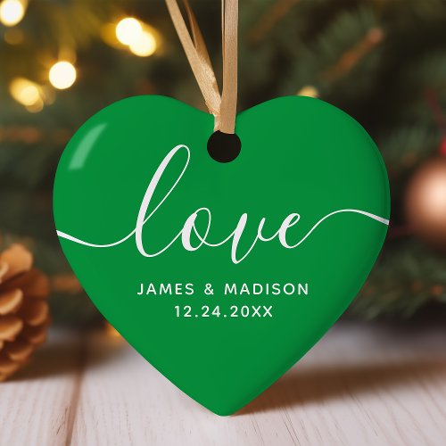 Love Personalized Couples Green Photo Ornament