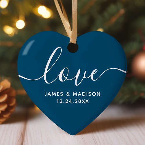 Love Personalized Couples Navy Photo Ornament