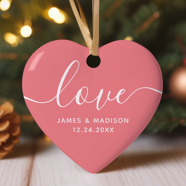 Love Personalized Couples Pink Photo Ornament (Creator Uploaded)