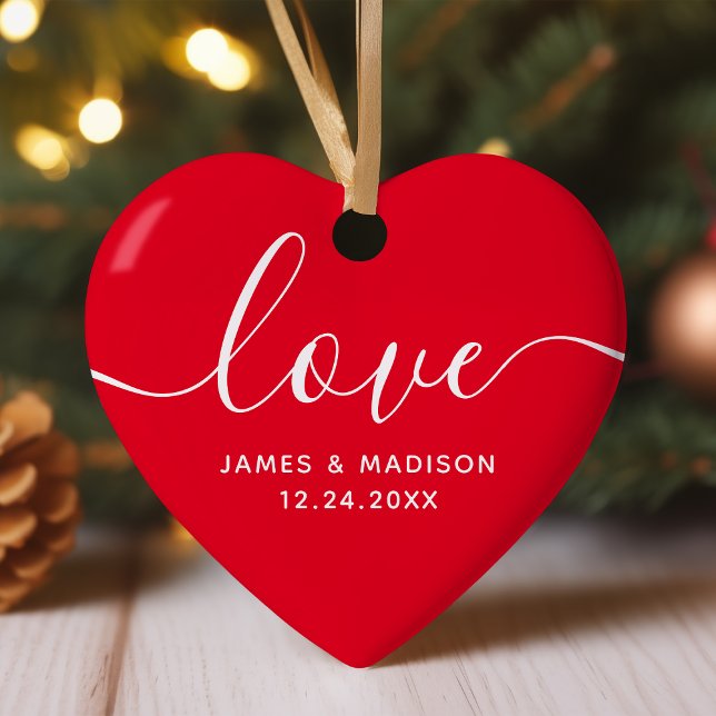 Love Personalized Couples Red Photo Ornament (Creator Uploaded)