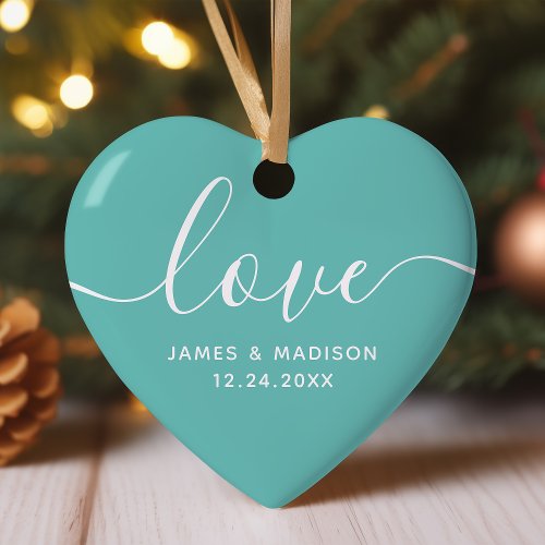 Love Personalized Couples Teal Photo Ornament