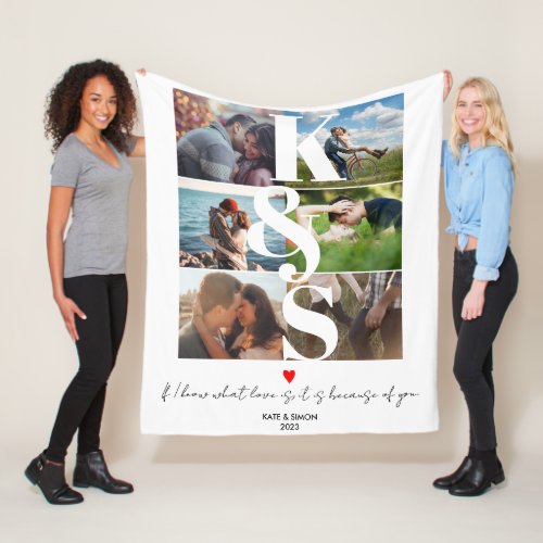 LOVE Personalized Custom Photo Collage Couple Fleece Blanket