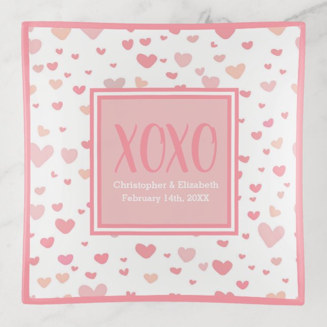 Love Personalized Names Date Cute Hearts Pink XOXO Trinket Tray (Front)