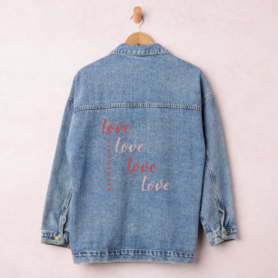 Love Personalized Pink and Red Typography Denim Jacket