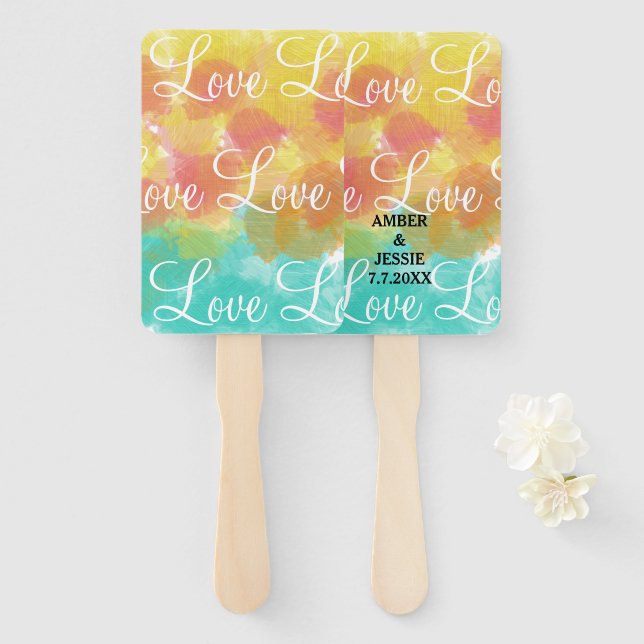 Love Personalized Wedding Gouache Watercolors Hand Fan (Front and Back)