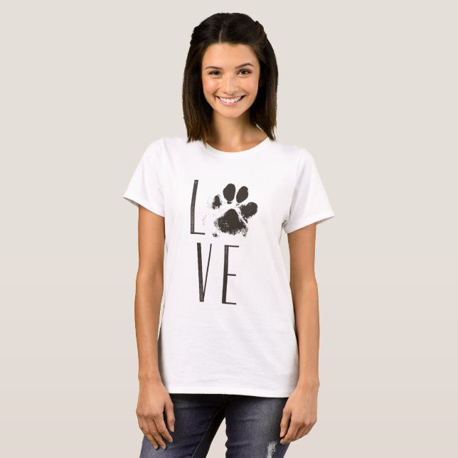 Love Pet Paw Print Brown Grunge T-Shirt (Front Full)
