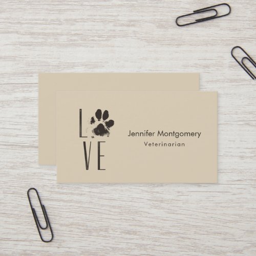 Love Pet Paw Print Brown Grunge Typography Business Card