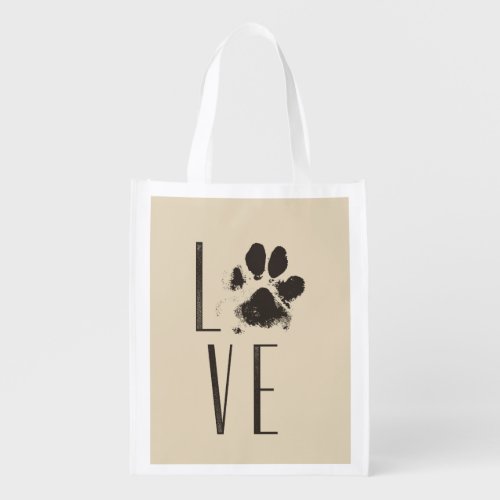 Love Pet Paw Print Brown Grunge Typography Grocery Bag