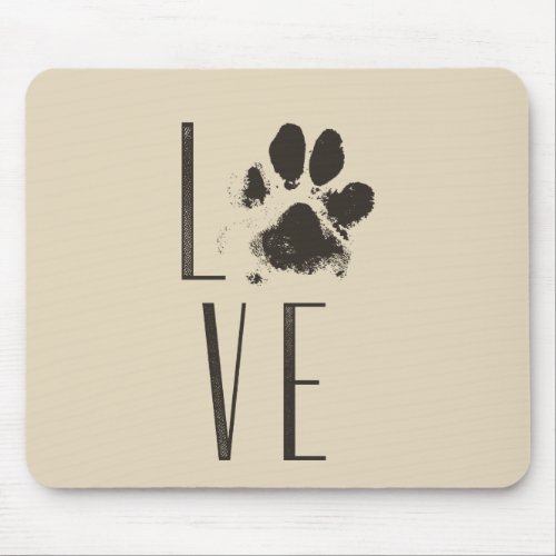 Love Pet Paw Print Brown Grunge Typography Mouse Pad