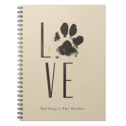 Love Pet Paw Print Brown Grunge Typography Notebook