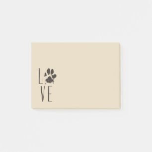 Love Pet Paw Print Brown Grunge Typography Post-it Notes