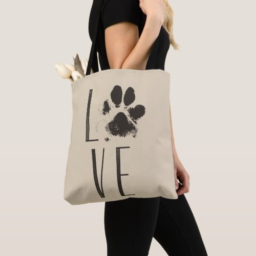 Love Pet Paw Print Brown Grunge Typography Tote Bag