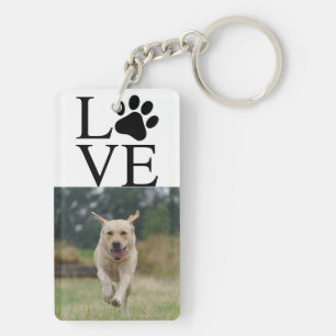 Love Pet Paw Print Simple Minimal Two Photo Dog Keychain