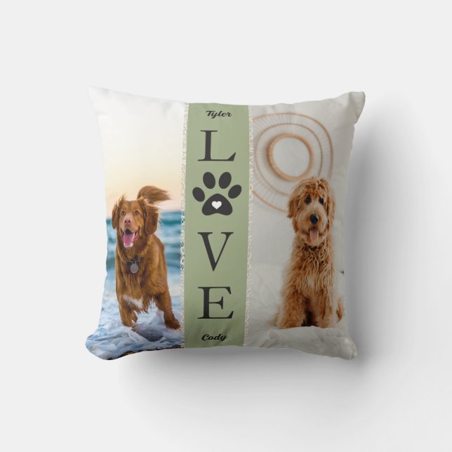 LOVE Pet Photos Custom Names Lace Band Throw Pillow (Front)
