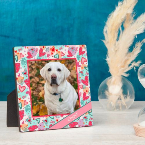 Love Pet Red Pink Heart Photo Customized Name Plaque