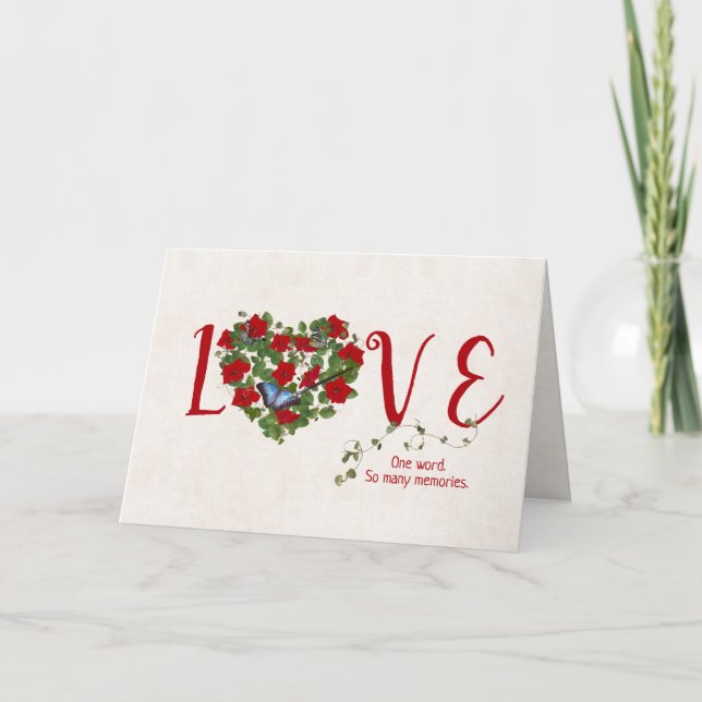 Love petunia heart with butterfly anniversary card (Front)