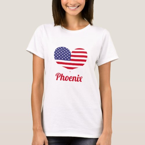 Love Phoenix  Heart Shaped American Flag T_Shirt