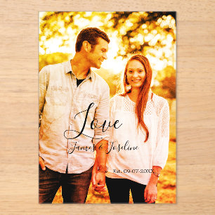 Love photo add name est. Date year wedding couple Acrylic Invitations