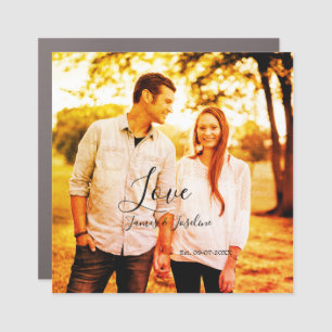 Love photo add name est. Date year wedding couple Car Magnet