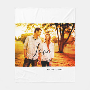 Love photo add name est. Date year wedding couple  Fleece Blanket