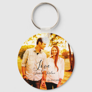Love photo add name est. Date year wedding couple Keychain