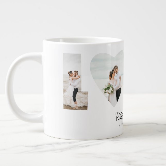 Love Photo Collage 4 Photos Anniversary Gift Giant Coffee Mug (Left)