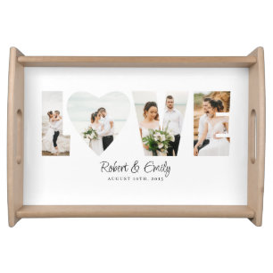 Love Photo Collage 4 Photos Anniversary Gift Serving Tray