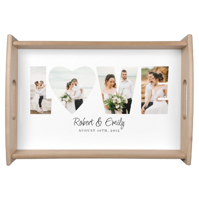 Love Photo Collage 4 Photos Anniversary Gift Serving Tray (Front)