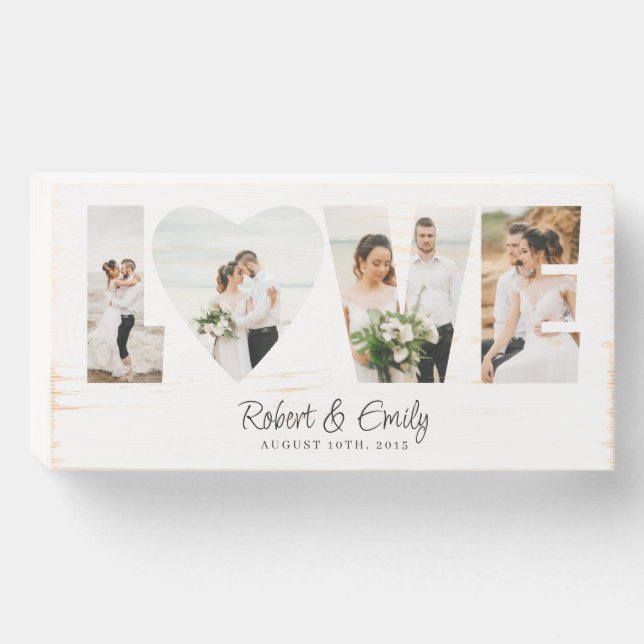 Love Photo Collage 4 Photos Anniversary Gift Wooden Box Sign (Front Horizontal)