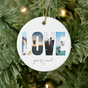 LOVE Photo Collage Christmas Ceramic Ornament