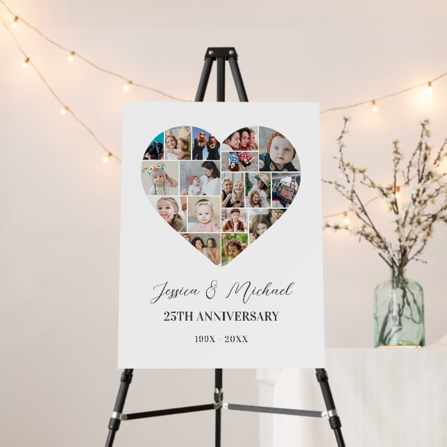 Love Photo Collage Heart Shape Wedding Anniversary Foam Board (In Situ (Stand))