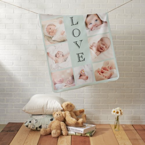 Love Photo Collage Mint Baby Blanket