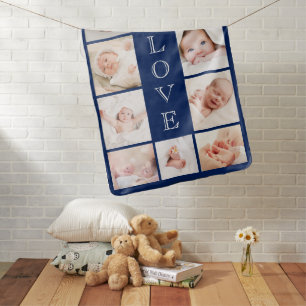 Love Photo Collage Navy Blue Baby Blanket
