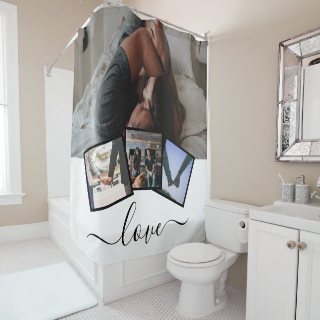 Love Photo Collage Personalized 4 Photo Template Shower Curtain (In Situ)