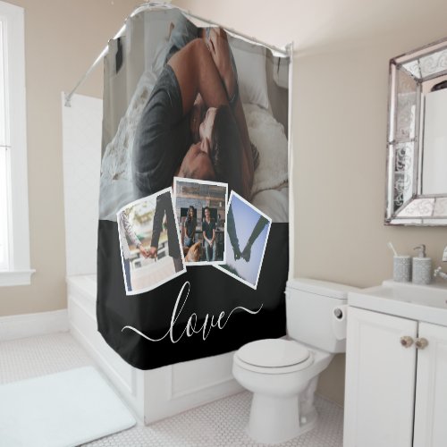 Love Photo Collage Personalized 4 Photo Template Shower Curtain