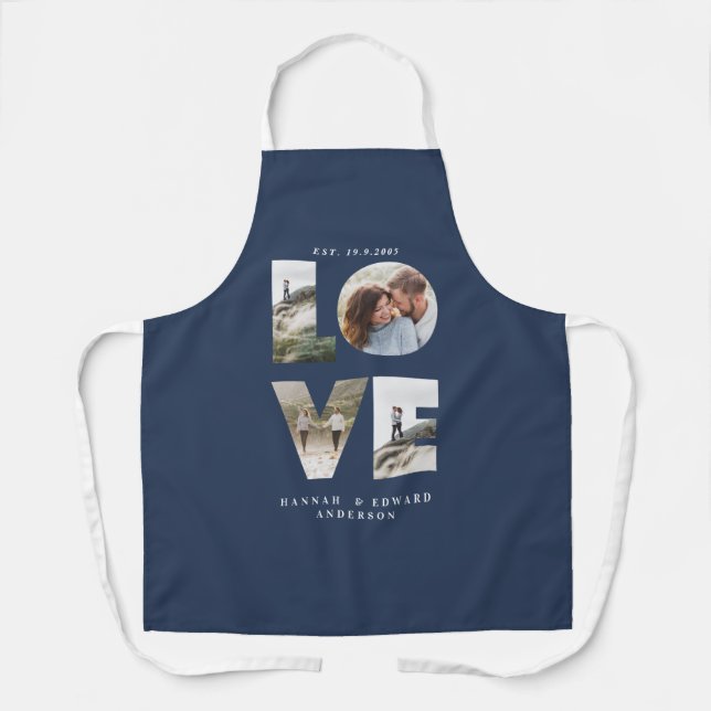 Love photo collage simple modern personalised blue apron (Front)