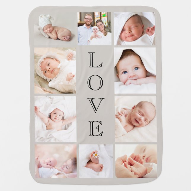 Love Photo Collage Taupe Baby Blanket (Front)