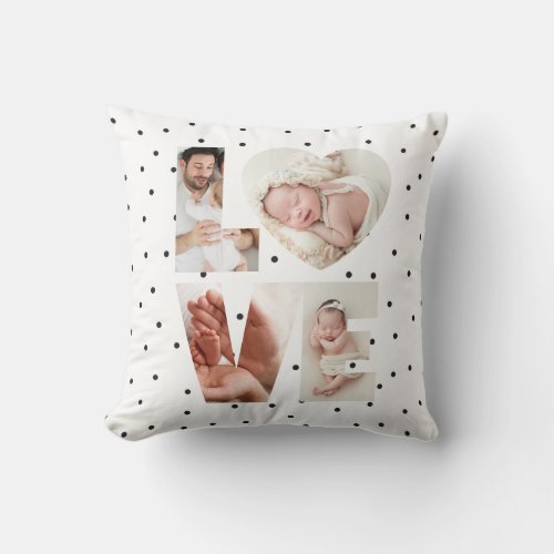 Love Photo Collage with Heart  Throw Pillow