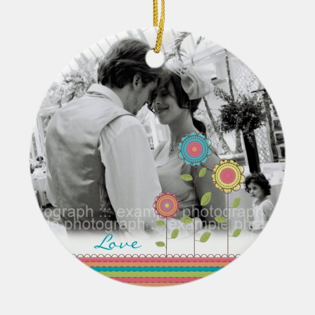 Love Photo Engagement Wedding Couple Photo Ceramic Ornament (Front)