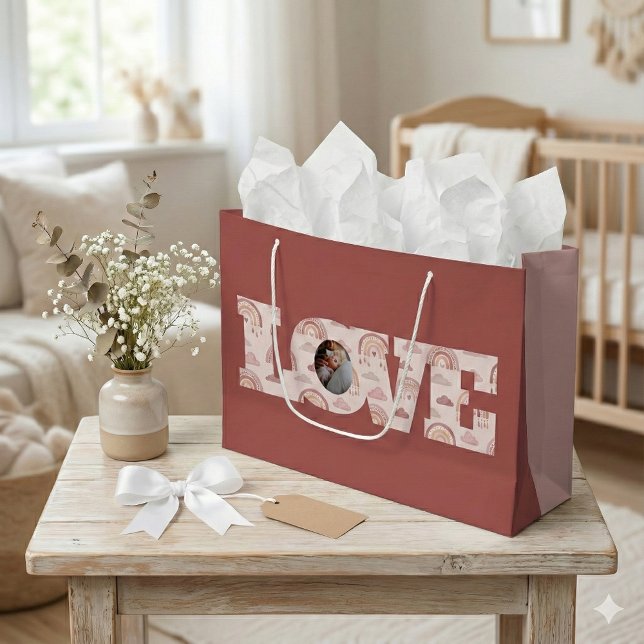 Love Photo Gift Bag (This beautiful boho personalized love gift bag would make a great gift for new parents! )