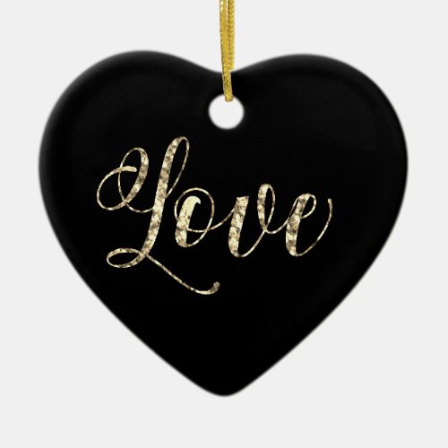 *~*  LOVE PHOTO Gold Glitter Heart Ornament