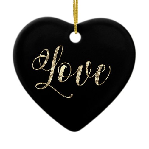 *~*  LOVE PHOTO Gold Glitter Heart Ornament