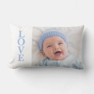 Love Photo Keepsake Blue Typography Lumbar Pillow