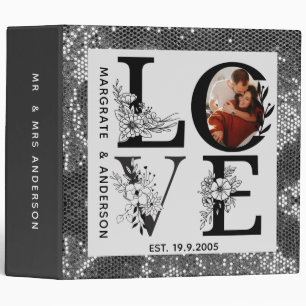 Love photo simple modern personalised gift silver 3 ring binder