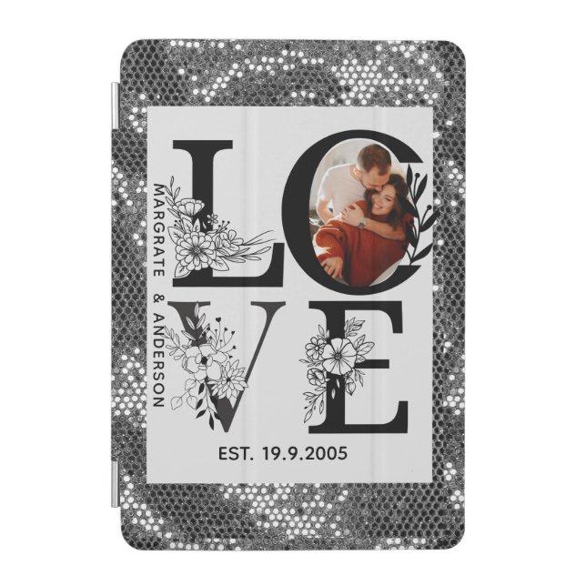 Love photo simple modern personalised gift silver iPad mini cover (Front)