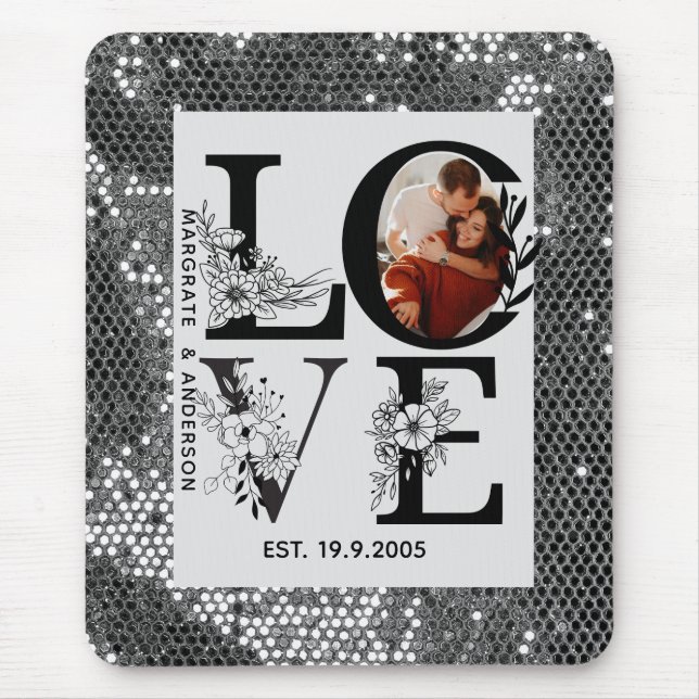 Love photo simple modern personalised gift silver mouse pad (Front)