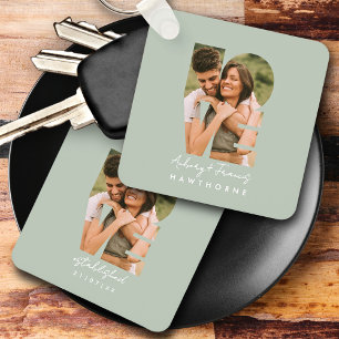 Love Photo Simple Modern Personalized Gift Green Keychain