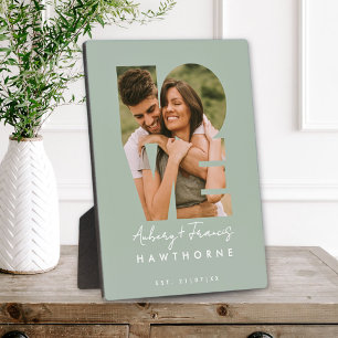 Love Photo Simple Modern Personalized Gift Green Plaque