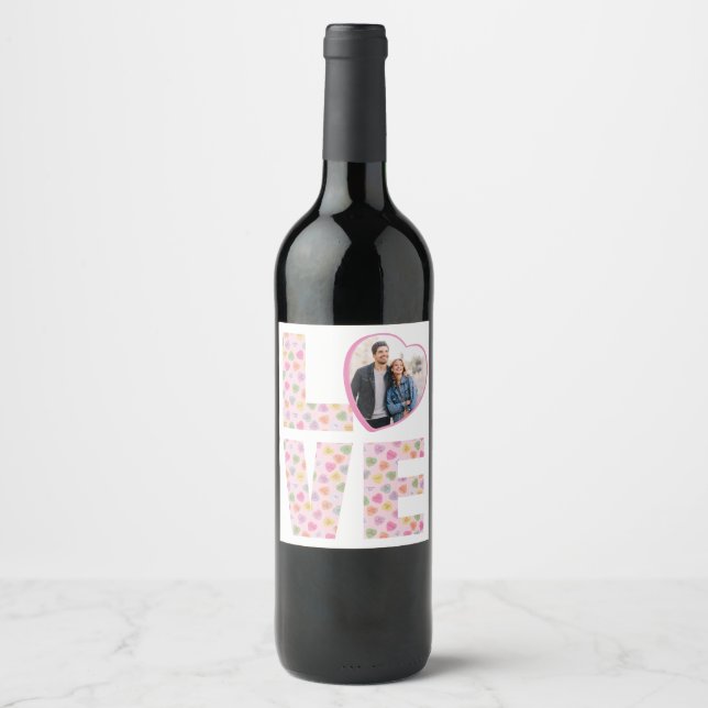 LOVE Photo Wine Label | Candy Hearts Valentine  (Front)